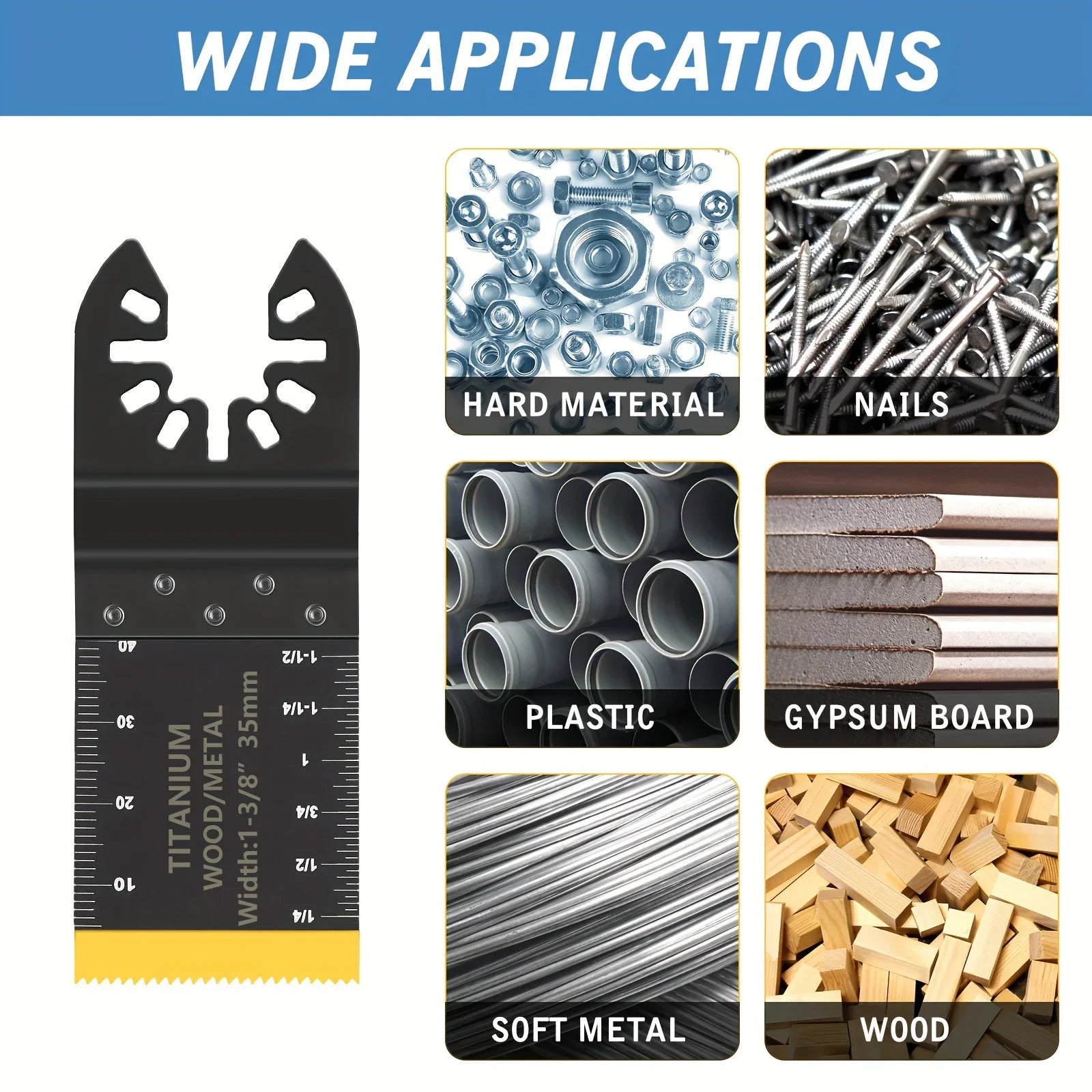 Titanium Oscillating Blades Kit: Cuts Metal/Wood/Plastic/Hard Material/Nails. Fits Dewalt, Rockwell, Milwaukee, Makita, Bo