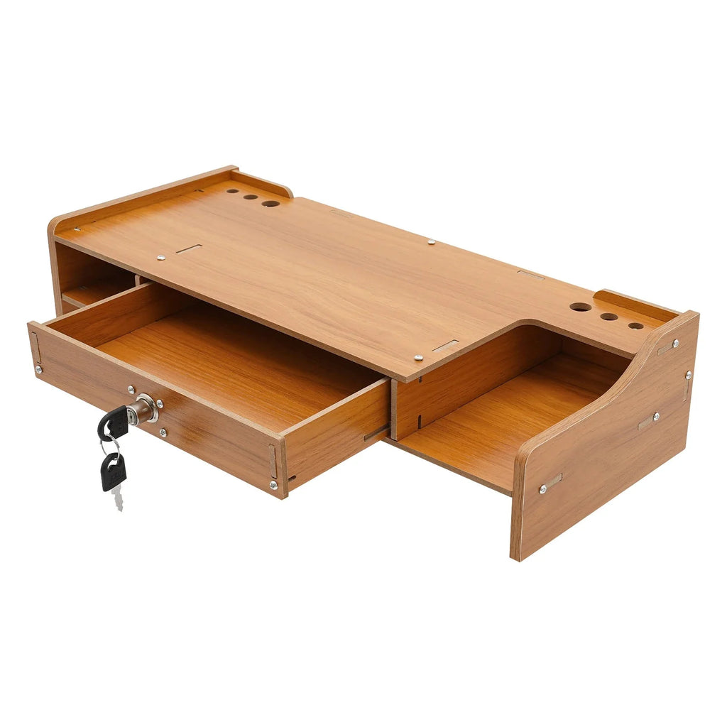 Home Computer Monitor Lift Stand with Drawers and Phone Holder, Desktop Organizer, Desktop Drawer Storage Cabinet