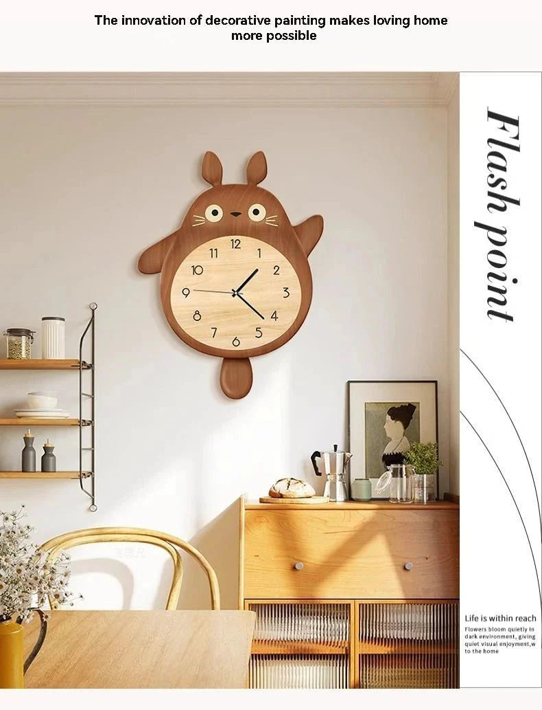 Cartoon Cat Design Wall Clock Wooden Sway Hanging Clock Decorative Painting For Restaurant Home Decor Gift