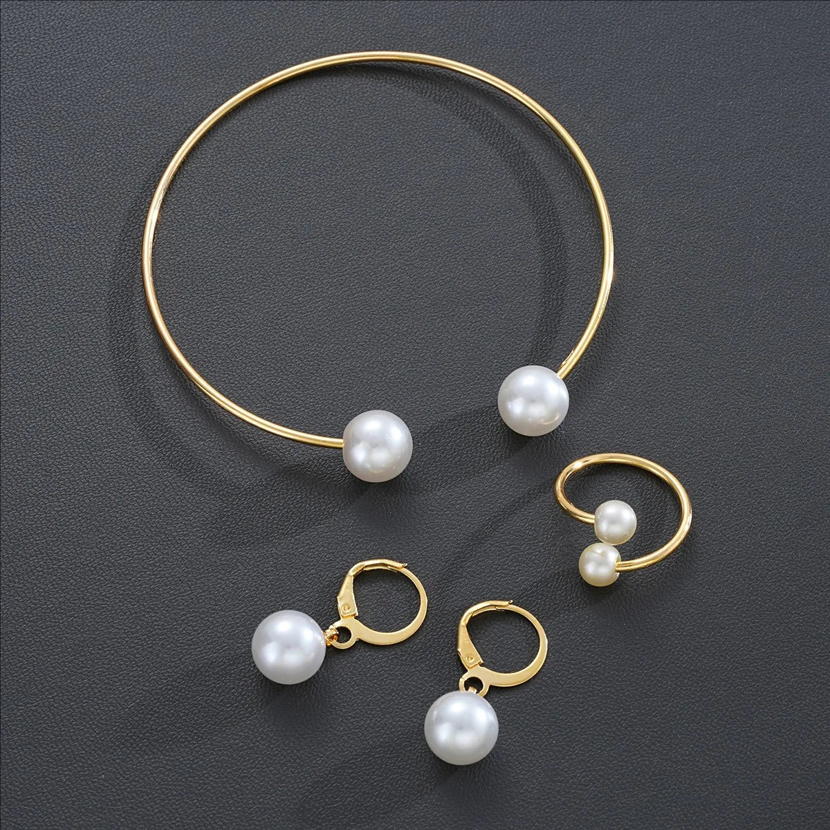 Female Jewelry Set Pearl Open Stud Earrings Bracelet Ring Women's Simple Luxurious High-end Sophisticated Accessories