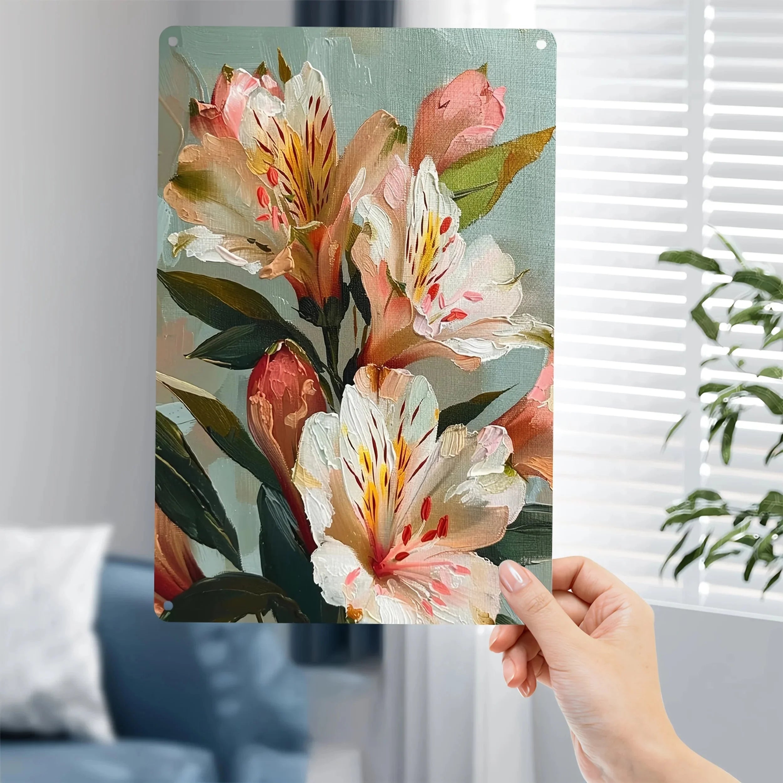 Vibrant 2D Flat Metal Wall Art - Weather-Resistant Tin Plaque with Flowers, 7.87x11.8 Inch, Ideal for Indoor/Outdoor Decor