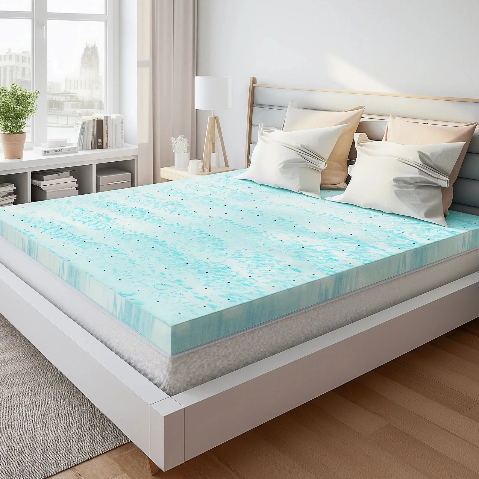 JHK 2 Inch Gel Memory Foam Mattress Topper Full Size Cooling Mattress Soft and Breathable Bed Topper School Bedroom Furniture