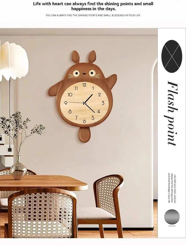 Cartoon Cat Design Wall Clock Wooden Sway Hanging Clock Decorative Painting For Restaurant Home Decor Gift