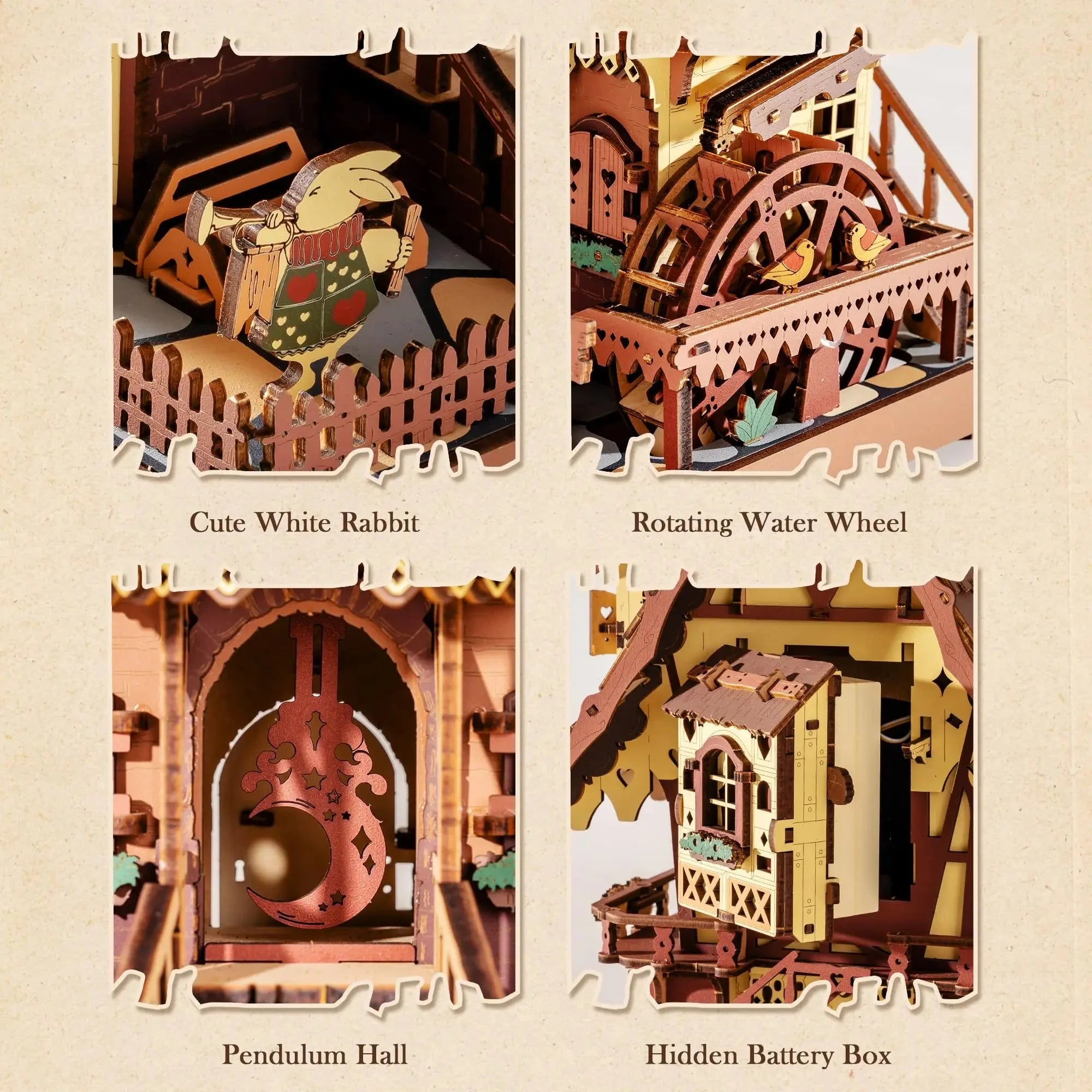 Robotime ROKR Cuckoo Clock Mechanical 3D Wooden Puzzle Christmas Cuckoo Clock Building Kit Holiday DIY Project for Teens Adults
