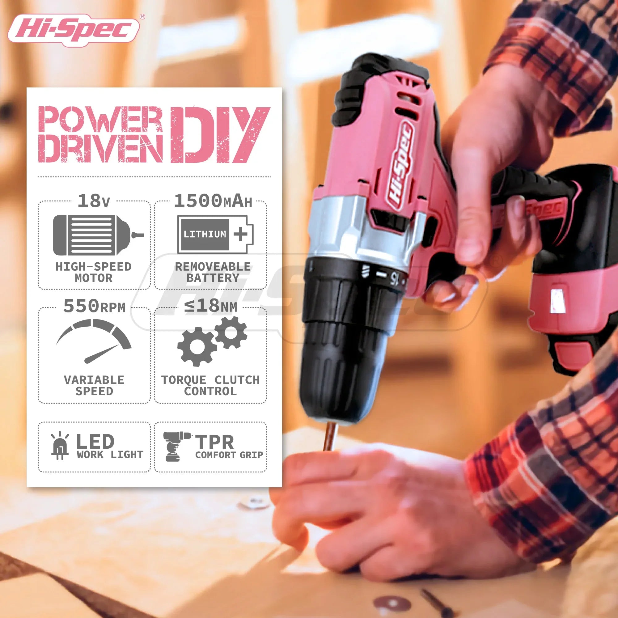 Hi-Spec 92-Piece Pink Home Tool Box Set, Multi-Function Hand Repair Kit with Hammer Cordless Power Drill Combo for Household DIY