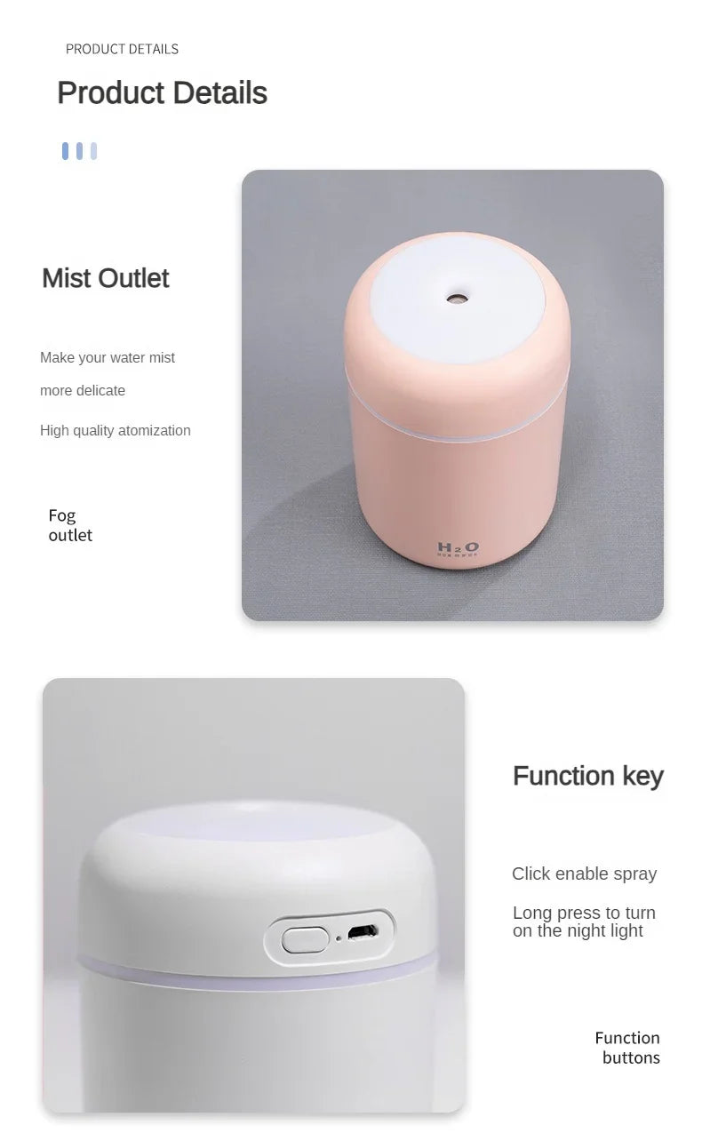 Portable Mini Air Humidifier For Bedroom,Personal Desktop,Car With Colorful Mood Lighting 2 Mist Modes And Auto Shut-Off
