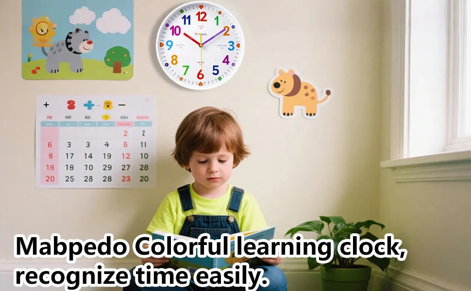 Early Education Wall Clock Colorful Number Kids Learning Time for School Classroom Bedrooms Silent Analog Clock 8/10/12 Inch