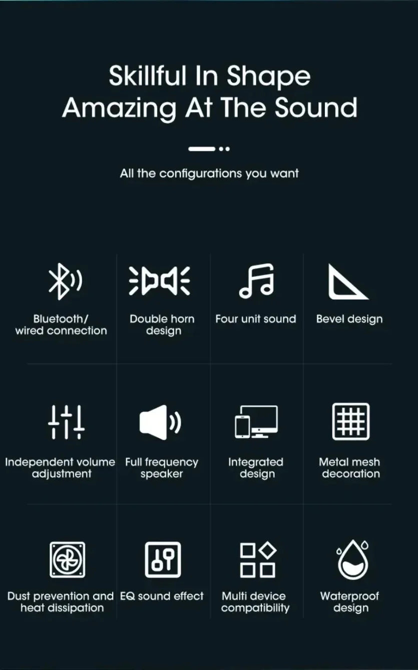 XIKCU Wireless Bluetooth and PC Soundbar Wired Speaker USB Powered Soundbar for TV Pc Laptop Home Theater Surround Audio System