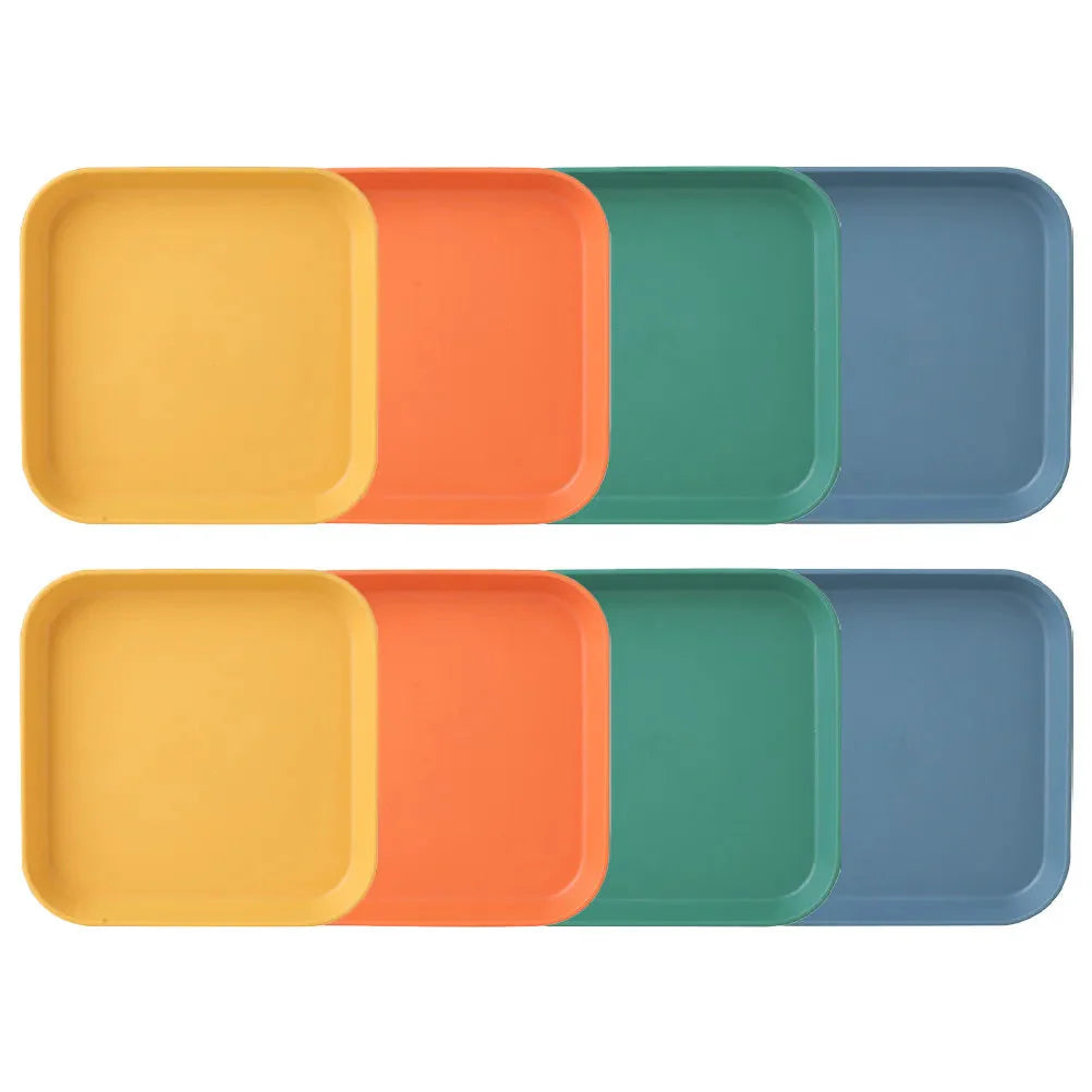 8Pcs Plastic Snack Plates Square Storage Dishes Multipurpose Dessert Fruit Food Dish Tabletop Trash Serving Tray