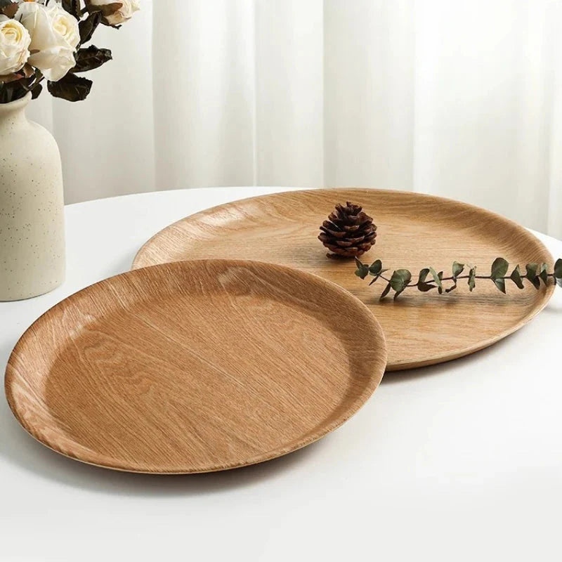 Handcrafted Round Solid Wood Dining Plate - Water Chestnut Wood Serving Tray for Breakfast, Coffee & Desserts