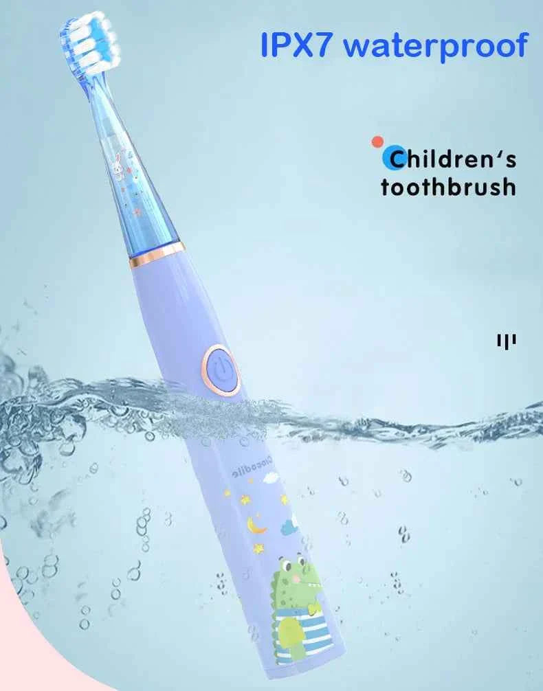 Kids Sonic Electric Toothbrush Child Cartoon with Colorful LED Light IPX7 Waterproof 2 mins Smart Timer Rechargeable Toothbrush