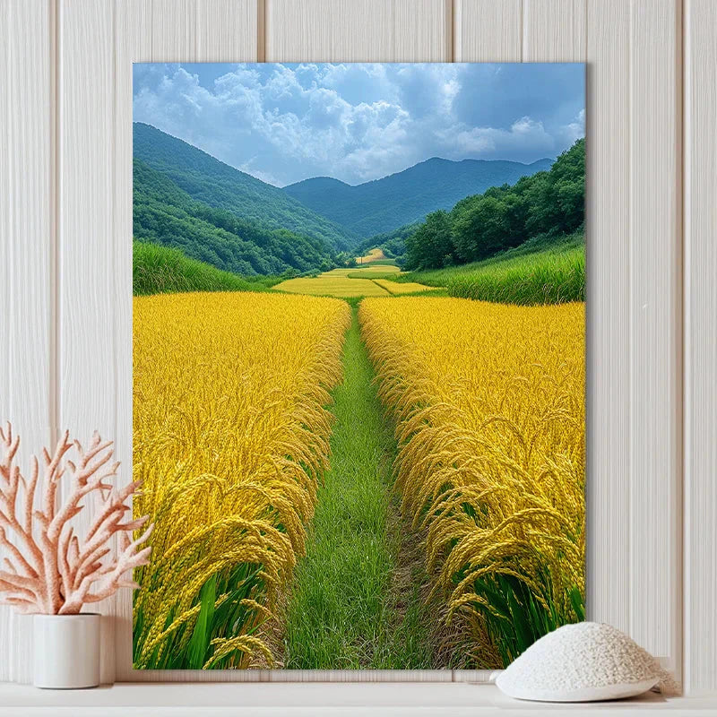 Charming Yellow Rice Fields Canvas Art - Frameless Home Decor for Office & Cafe | Ideal Gift for Any Room