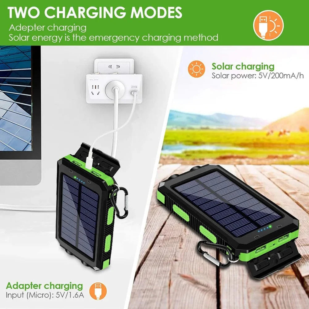 Solar Power Bank 10000mAh Portable Charging Poverbank External Battery Charger Strong Light LDE Light for All Smartphones