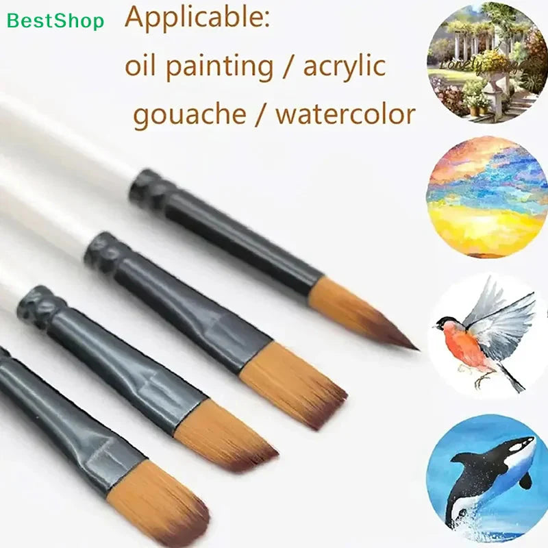 ♥24 Pcs Pearl White Art Paintbrush Set – Nylon Brushes for Oil, Acrylic & Watercolor Painting
