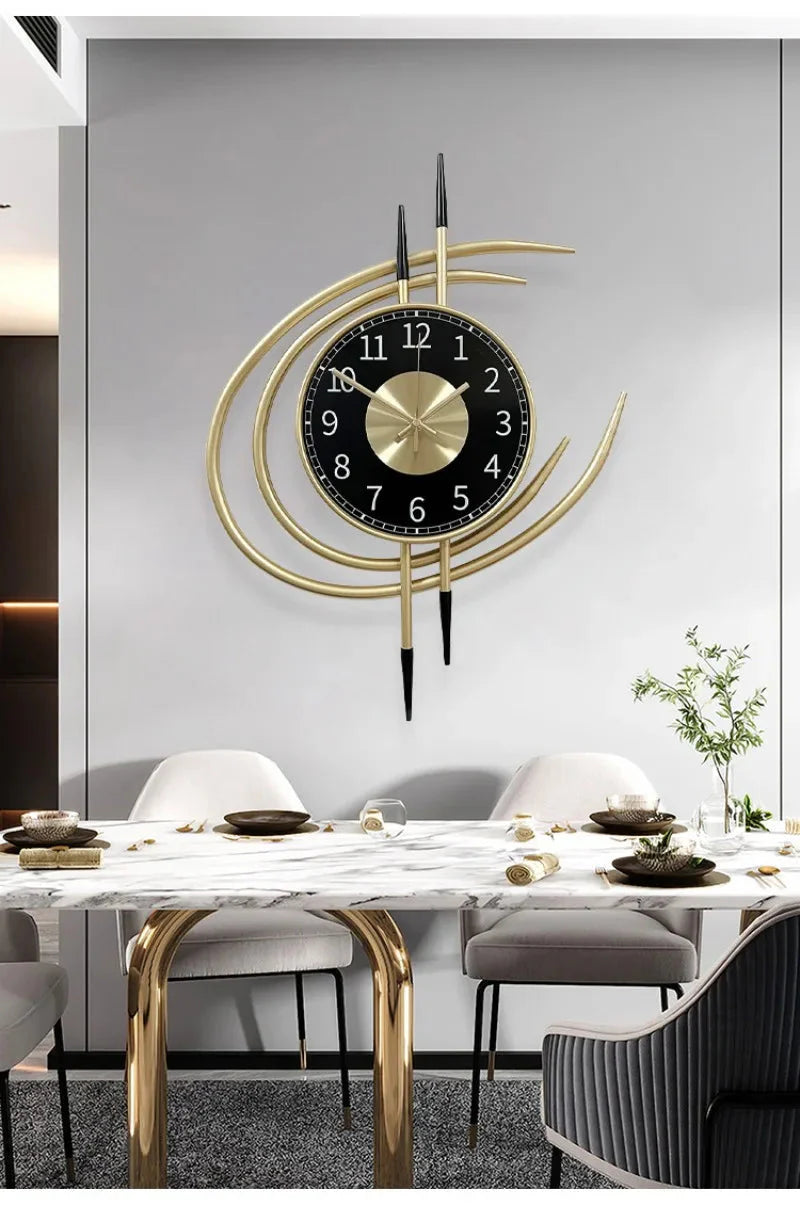 54cm Storm Eye Modern Wall Clock, Large Black Dial Metal Silent Analog Clock, Gold Luxury Decorative for Living Room Bedroom