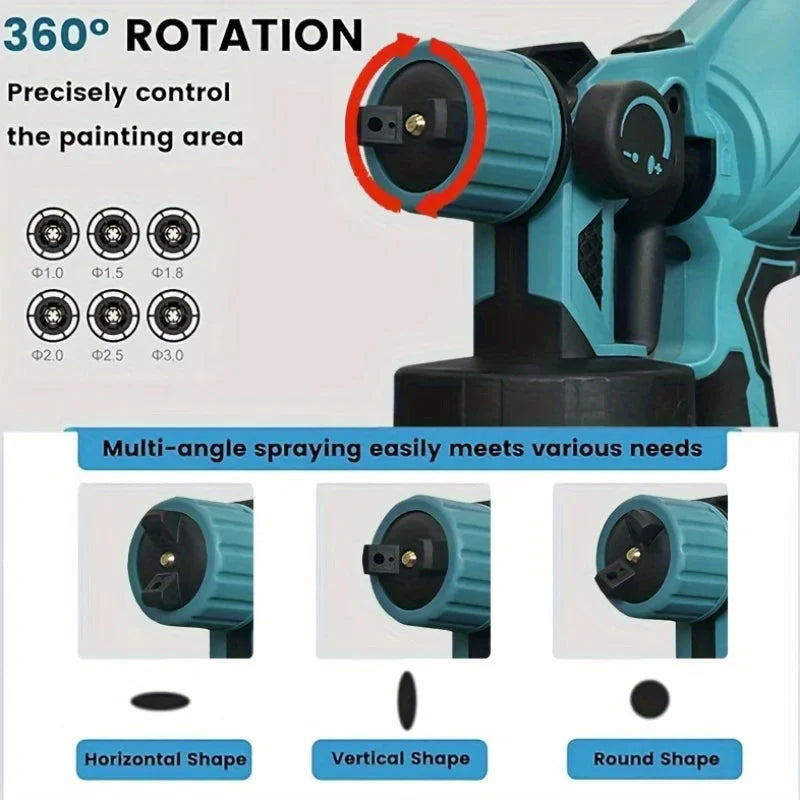 1000ML Electric Spray Gun Cordless Paint Sprayer Auto Furniture Steel Coating Airbrush Compatible For 21V Battery