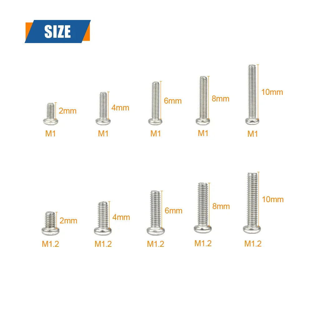 M1 M1.2 M1.4 M1.6 M2.5 M3 304 Stainless Steel Round Head Cross Small Screw Set Metric Thread Machine Bolt Assortment Kit Set