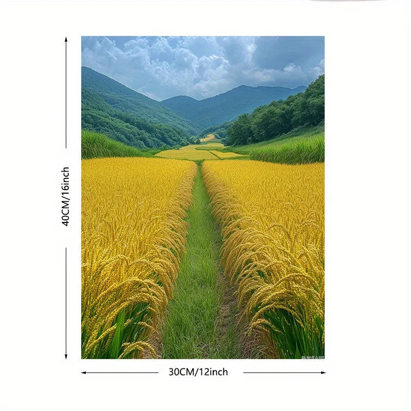 Charming Yellow Rice Fields Canvas Art - Frameless Home Decor for Office & Cafe | Ideal Gift for Any Room