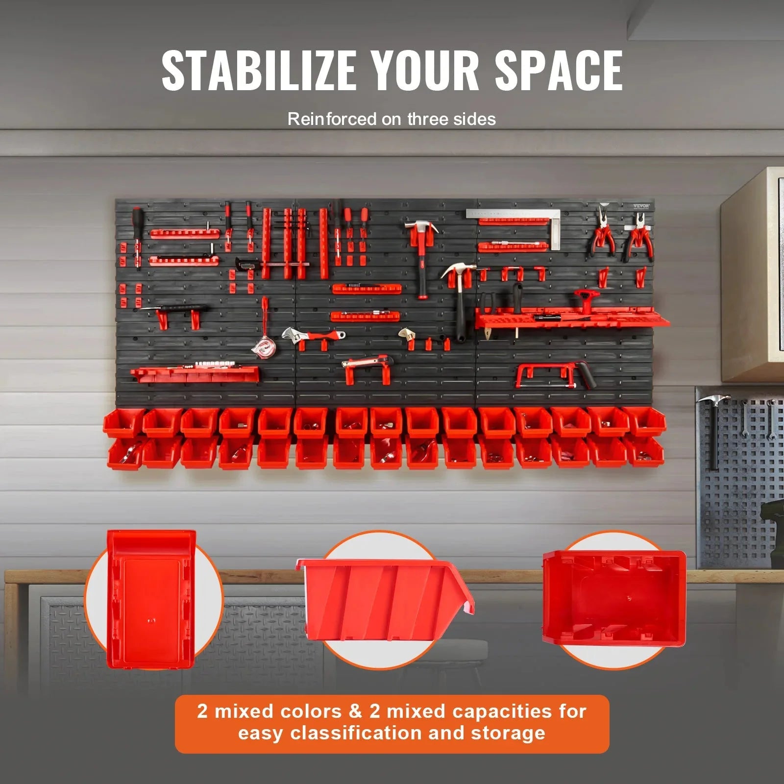 SucceBuy 30Bin Wall Mounted Storage Bins Parts Rack Organizer Garage with Wall Panels Hooks Plastic Shop Tool for Screw Nails