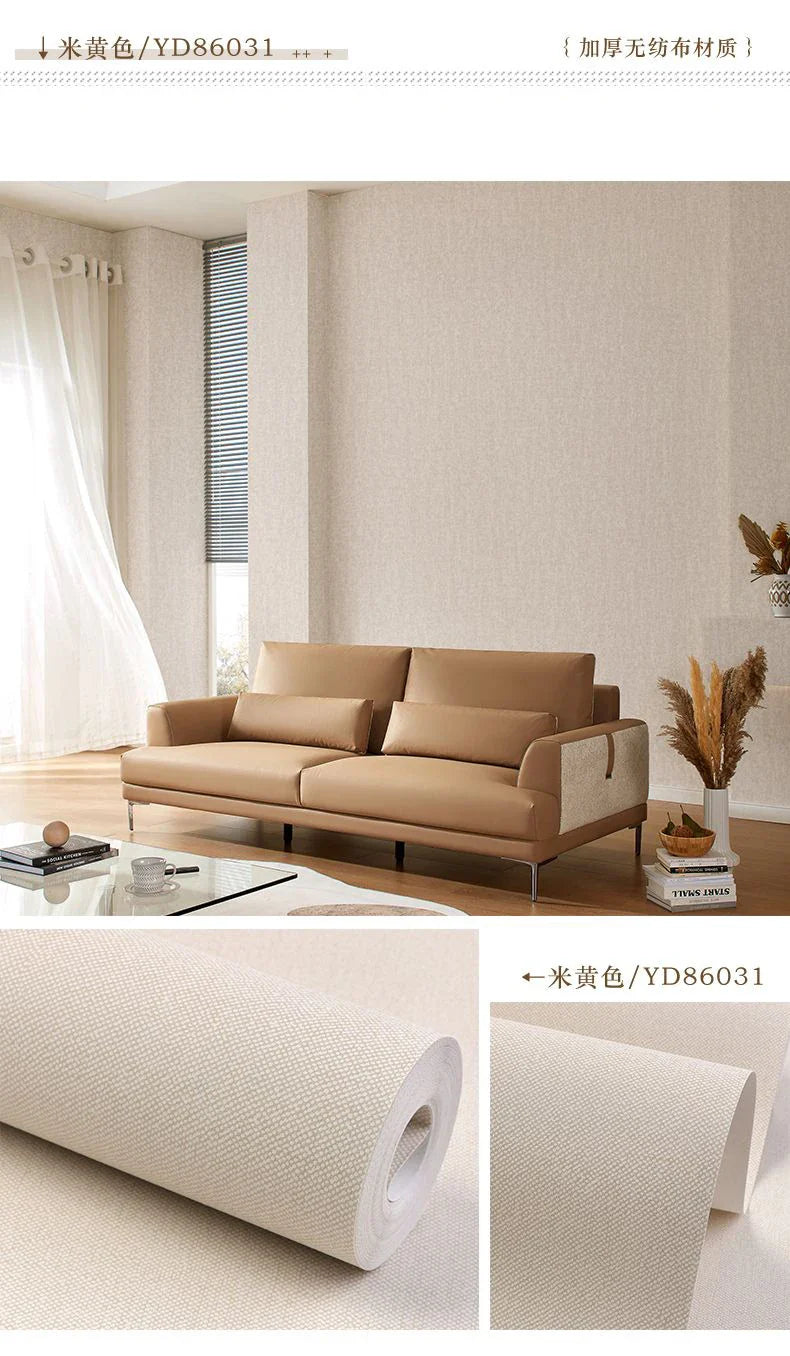 Modern Nordic Linen Textured Wallpaper – Eco-Friendly Non-Woven Solid Color Wall Covering