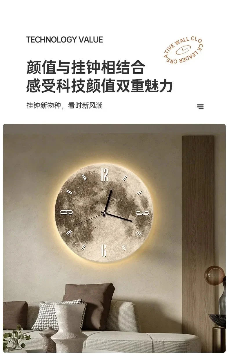 16 Inch Fashions Wall Clock Dining Room Living Moon The Earth Modelling LED Light Silent Movement Bedroom Clock Wall Decoration