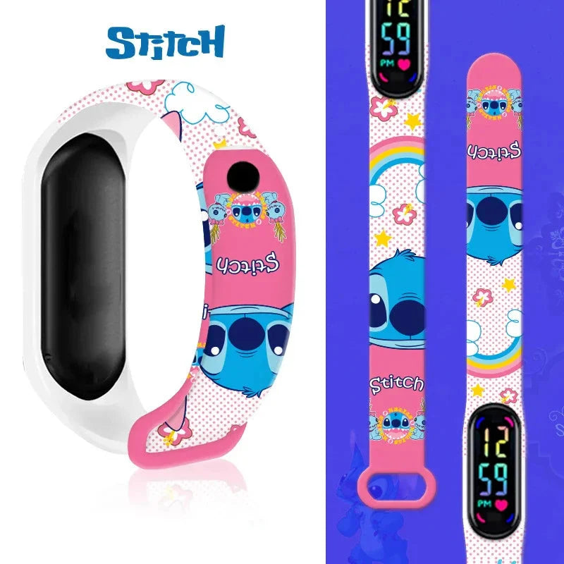Disney Stitch Digital Kids' Watches Anime Figures LED Luminous Watch Touch Waterproof Electronic Sports Watch Kids Birthday Gift
