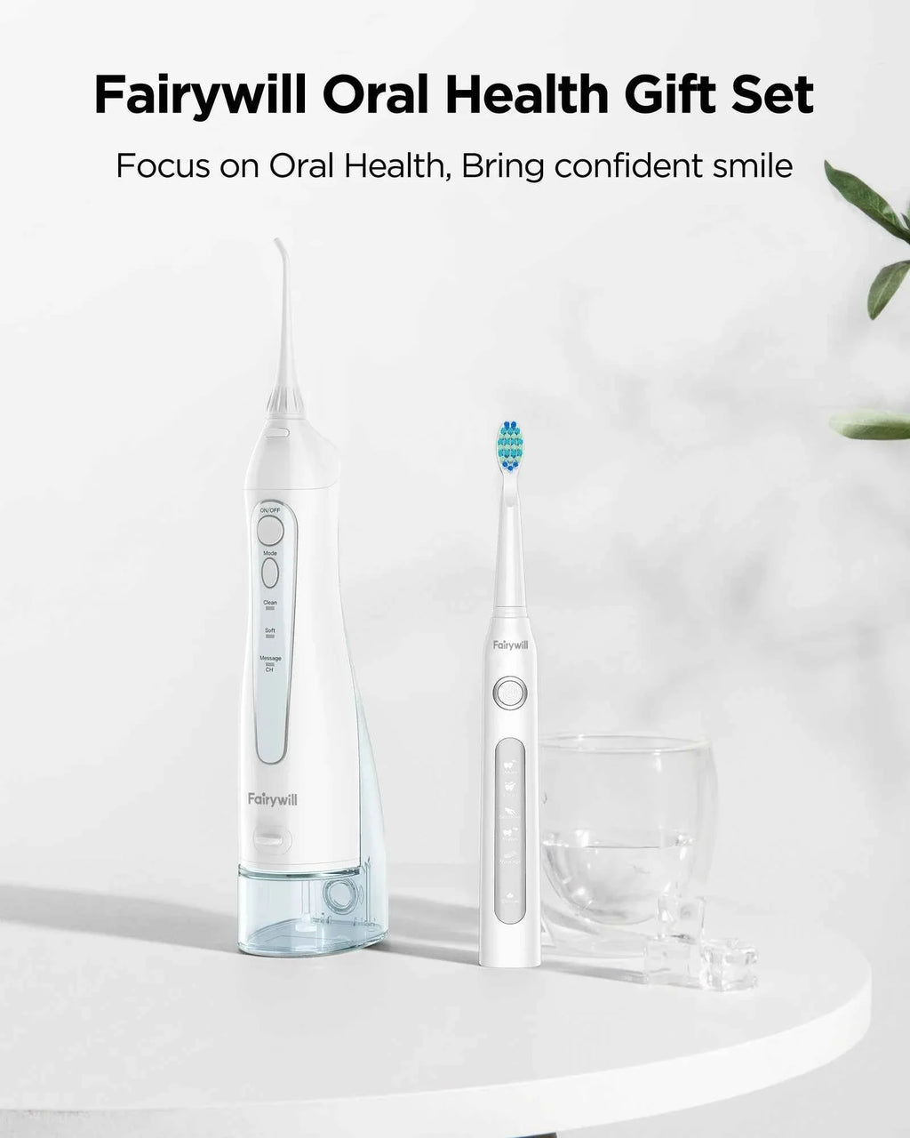 Fairywill Professional Oral Care Set - Waterproof Water Flosser & Electric Sonic Toothbrush Combo