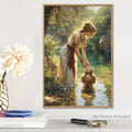 Elegant 3D Hand-Painted Canvas Oil Painting - Serene Forest Scene with Woman & Golden Vase, Abstract Home Wall Art