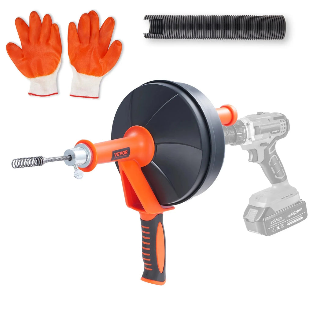 SucceBuy Drain Auger 25Ft Manual-feeding Plumbing Snake w/ Drill Attachment Drain Clog Remover Toilet Sewer Pipe Dredge for Home