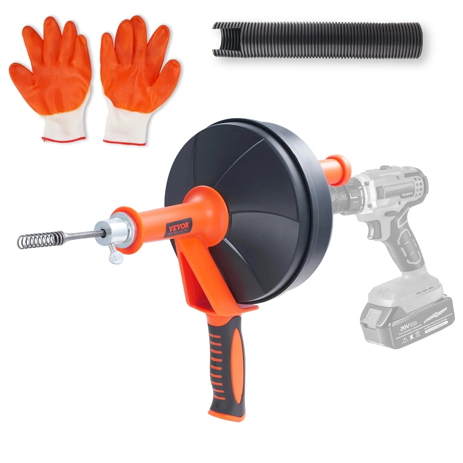 SucceBuy Drain Auger 25Ft Manual-feeding Plumbing Snake w/ Drill Attachment Drain Clog Remover Toilet Sewer Pipe Dredge for Home
