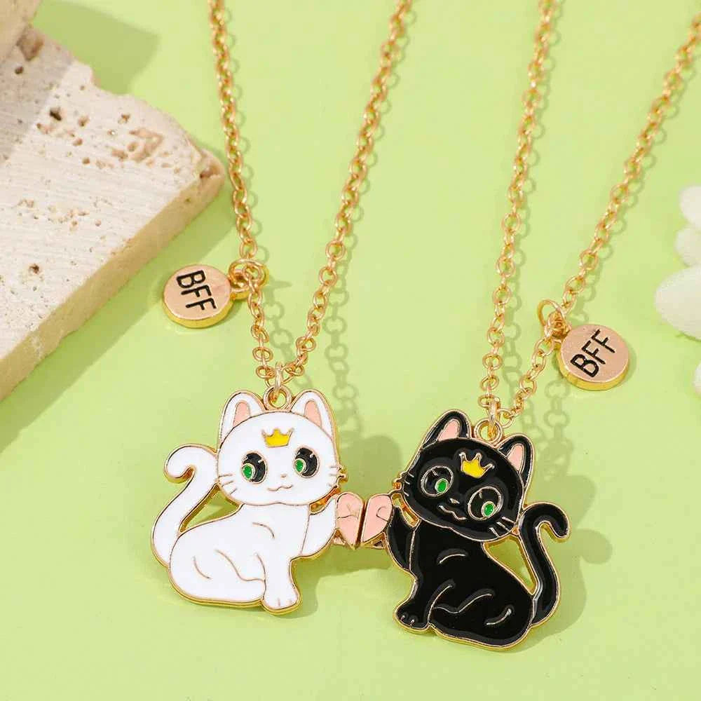 Best Friend Necklace for 2 Gifts Friendship Pendant Necklaces Matching Magnetic Cat BFF Necklace for 2 Girls