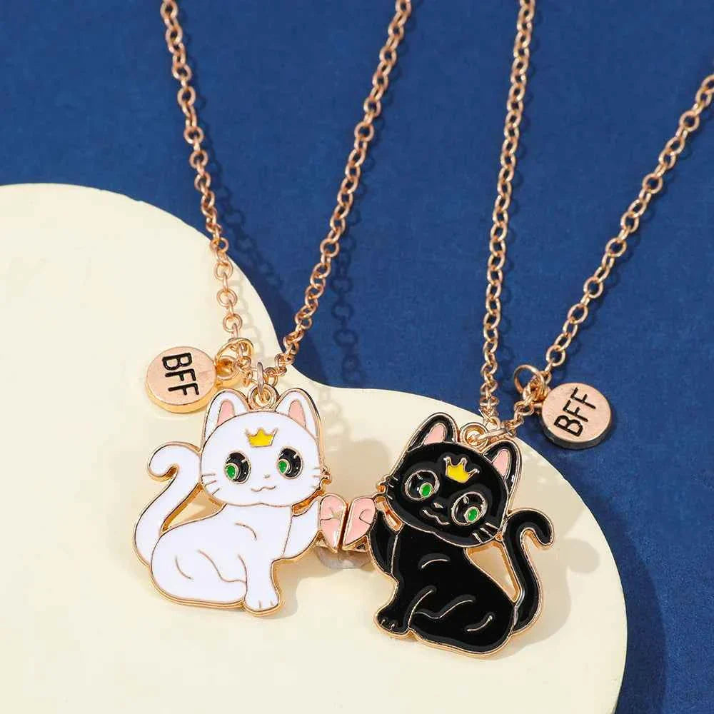 Best Friend Necklace for 2 Gifts Friendship Pendant Necklaces Matching Magnetic Cat BFF Necklace for 2 Girls