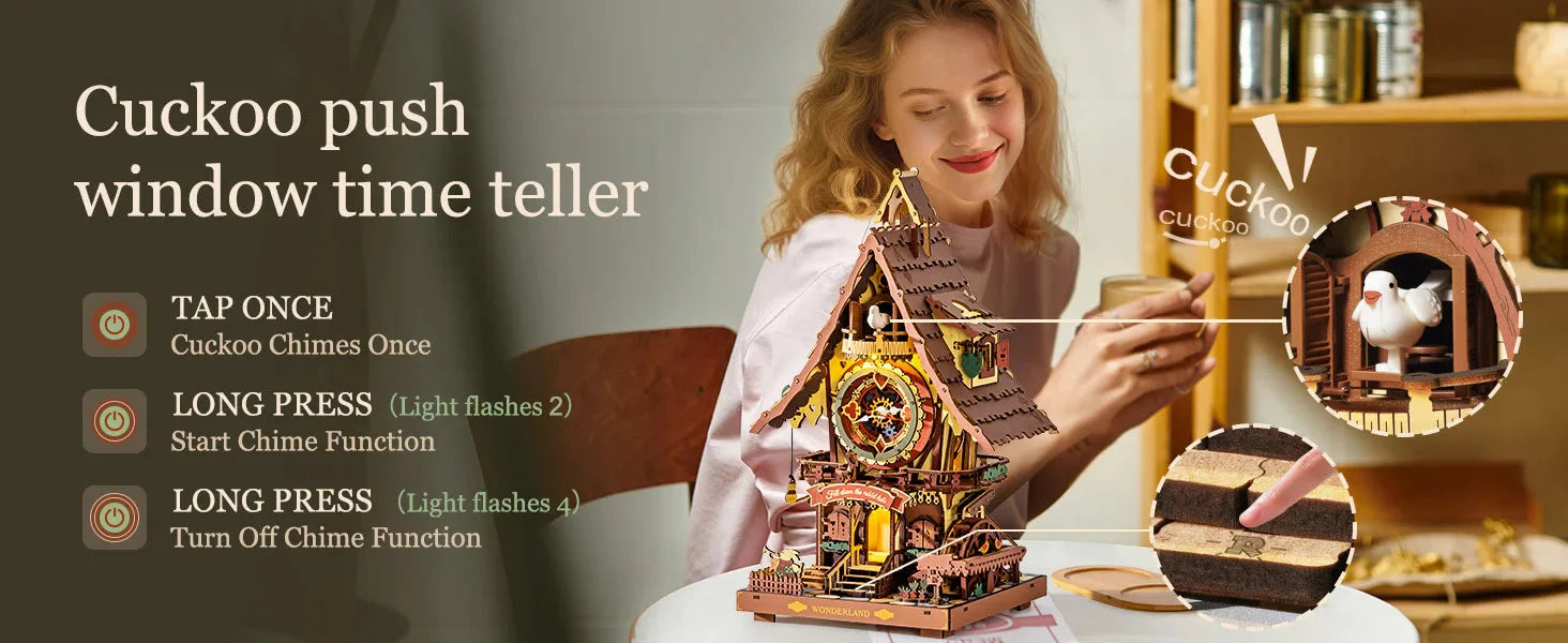 Robotime ROKR Cuckoo Clock Mechanical 3D Wooden Puzzle Christmas Cuckoo Clock Building Kit Holiday DIY Project for Teens Adults