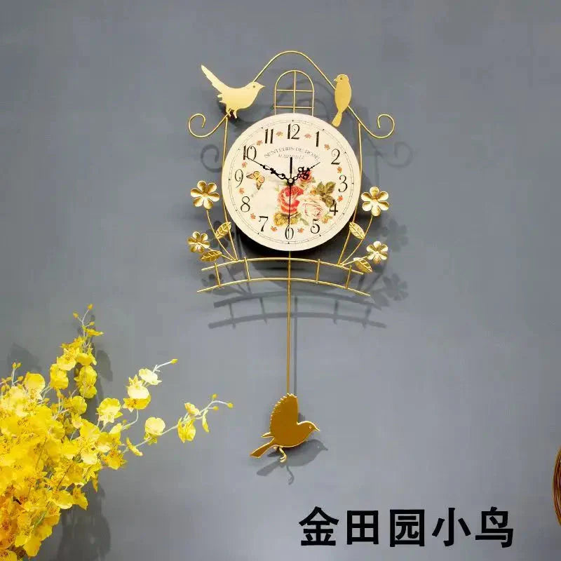 Creative Black Iron Swing Hanging Bird Wall Clock, Durable, Electronic, Large, Arts And Crafts, Modern Design