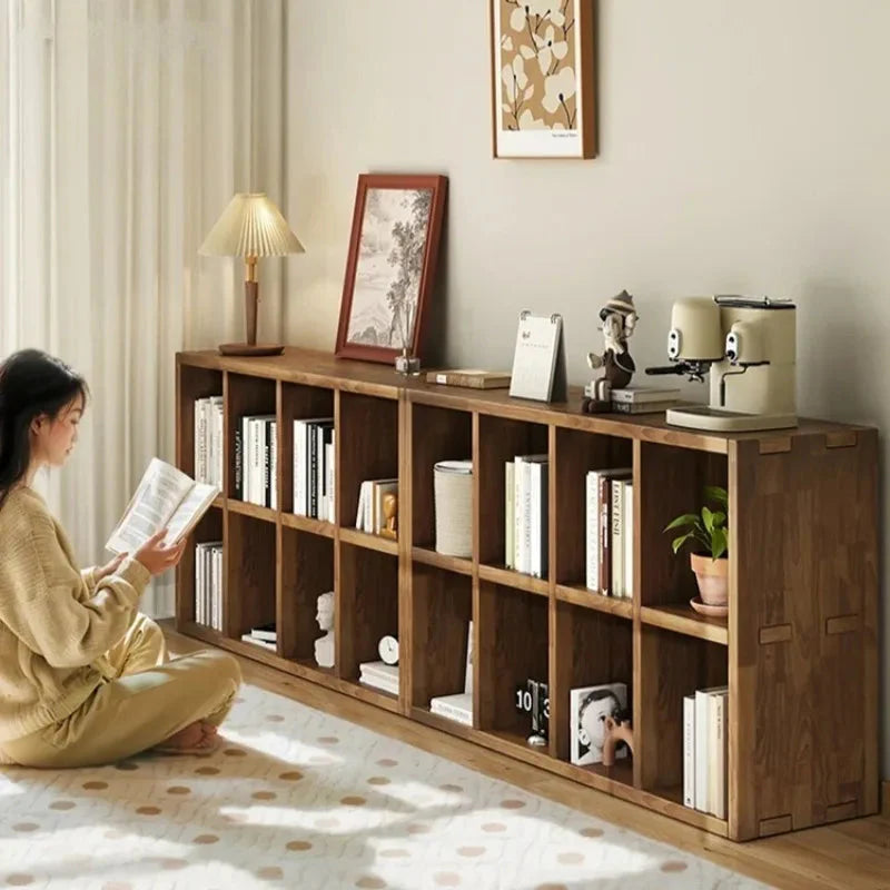 Solid Wood Short Bookshelf Floor Storage Cabinet Grid Organizer Shelf for Living Room Home & Kindergarten Display Unit