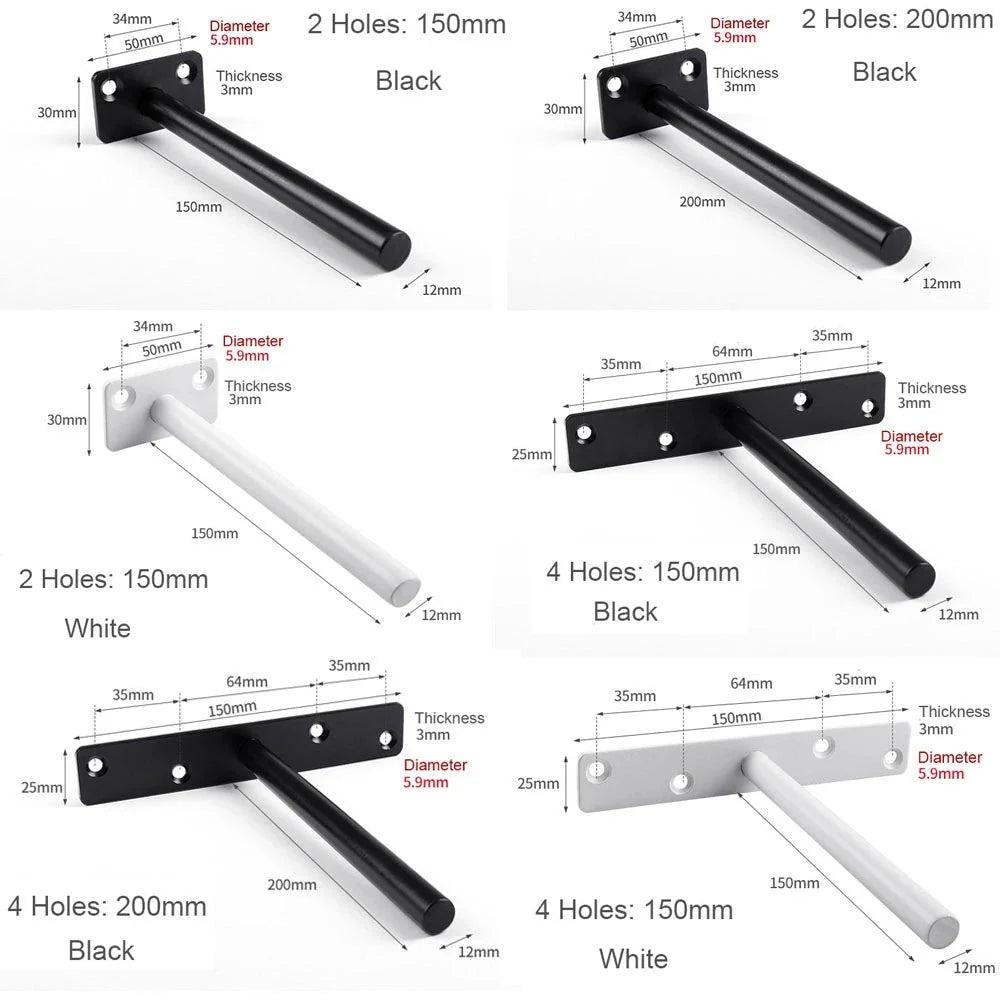 T Shape Concealed Shelf Brackets Floating  Wall Shelf Supports Screw Mounting Plate Multi sizes Metal Brackets