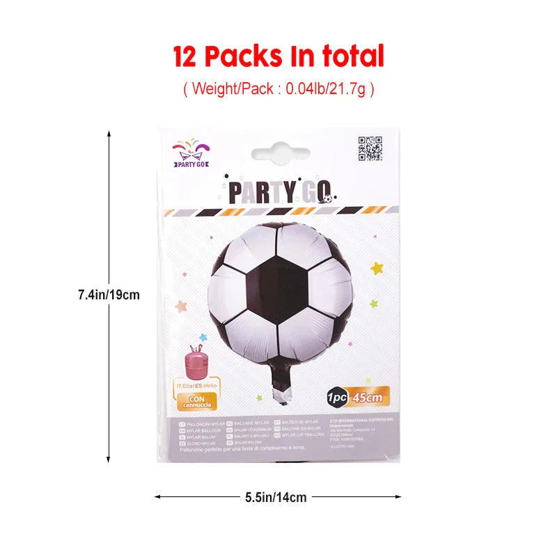 12 Pieces-18'' Decorative Soccer Pattern Foil Balloons 1pc/Pack 12 Packs for Party Decorations