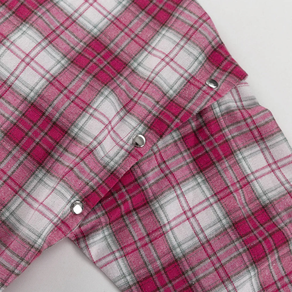 Pink Plaid Shirt for Women in Europe and America New Versatile Loose Shirt for Women Removable Long-sleeved Lapel Top