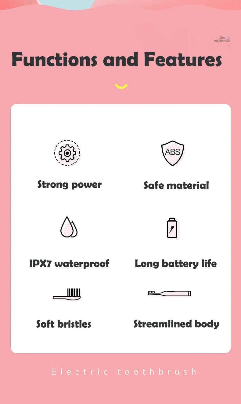 Sonic Electric Toothbrush for Children Kids cleaning teeth whitening Rechargeable water proof Replace The Tooth Brush Head