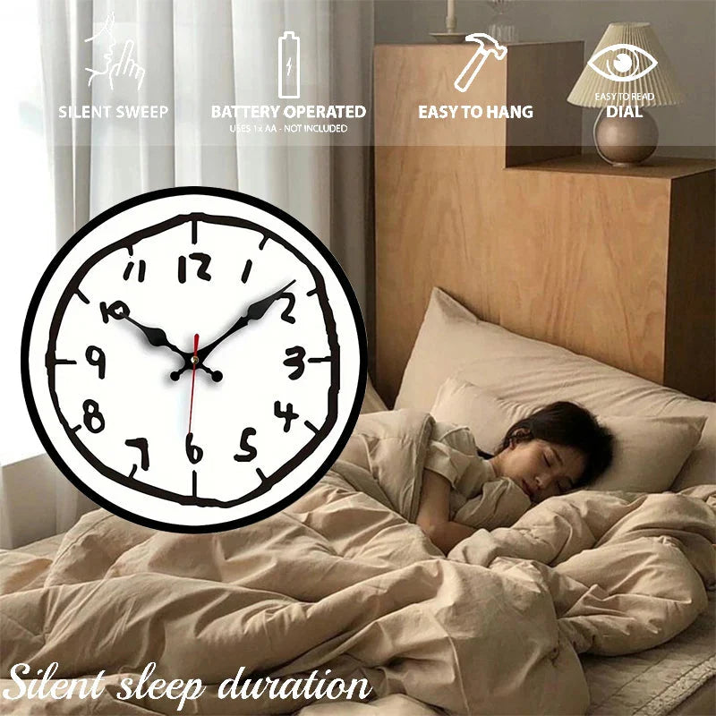 Creative Hand Drawing Wooden Silent Hanging Wall Clock, For Living Room, Office, Study Room, Bedroom, Home Decoration