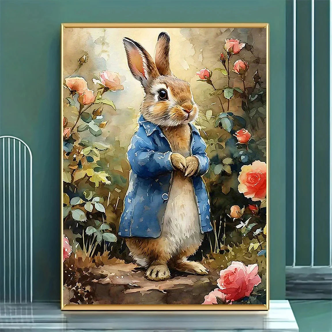 Elegant Rabbit Canvas Art for Living Room & Bedroom – Light Luxury Decor, 11.81x15.75in Wall Hanging Painting