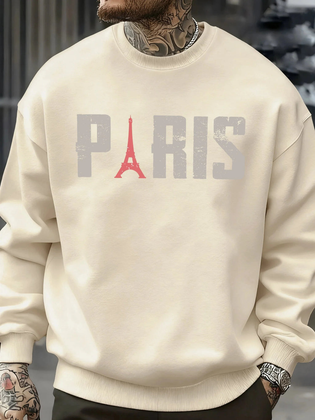 Famous Paris Tower Pattern Sweatshirt Men O-Neck Clothes Autumn Fleece Retro Pullover Loose Unisex Colour Fashion Streetwear