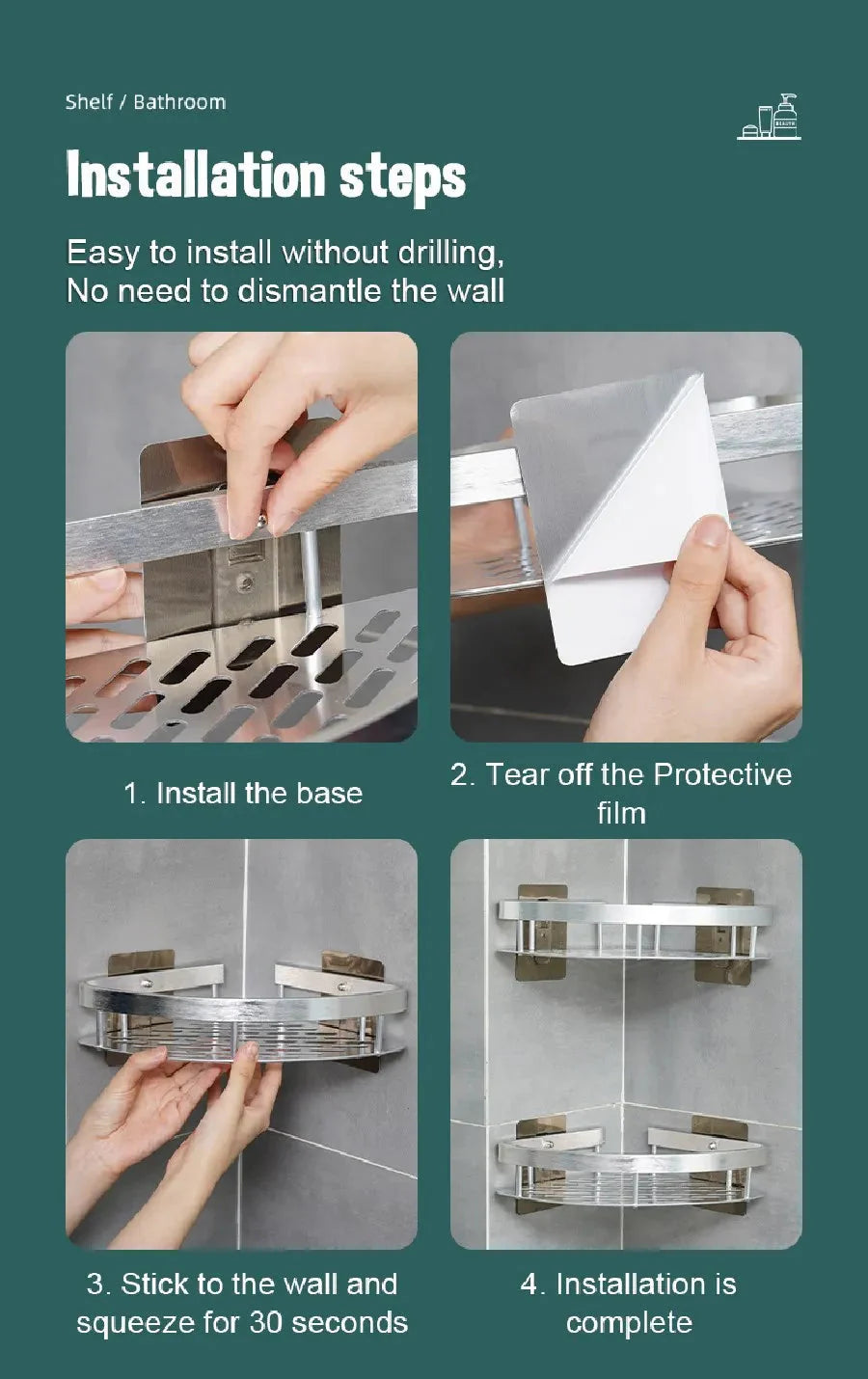 Bathroom Shelves Wall Mounted Non perforated Bathroom Shelf Shower  Storage Shelf  Kitchen Organizer  Bathroom Corner Shelf