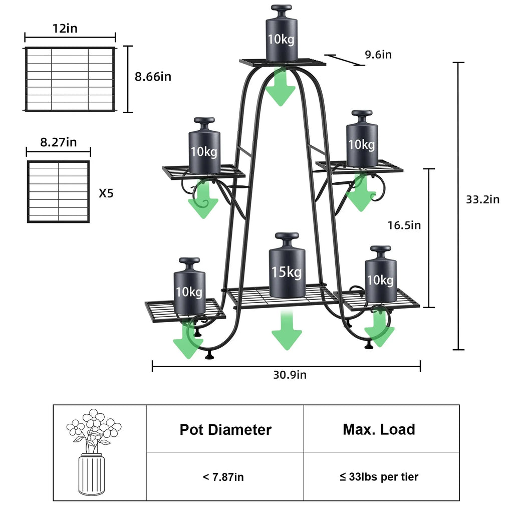 6 Tiers Metal Plant Stand Indoor Outdoor Flower Display Rack Holder