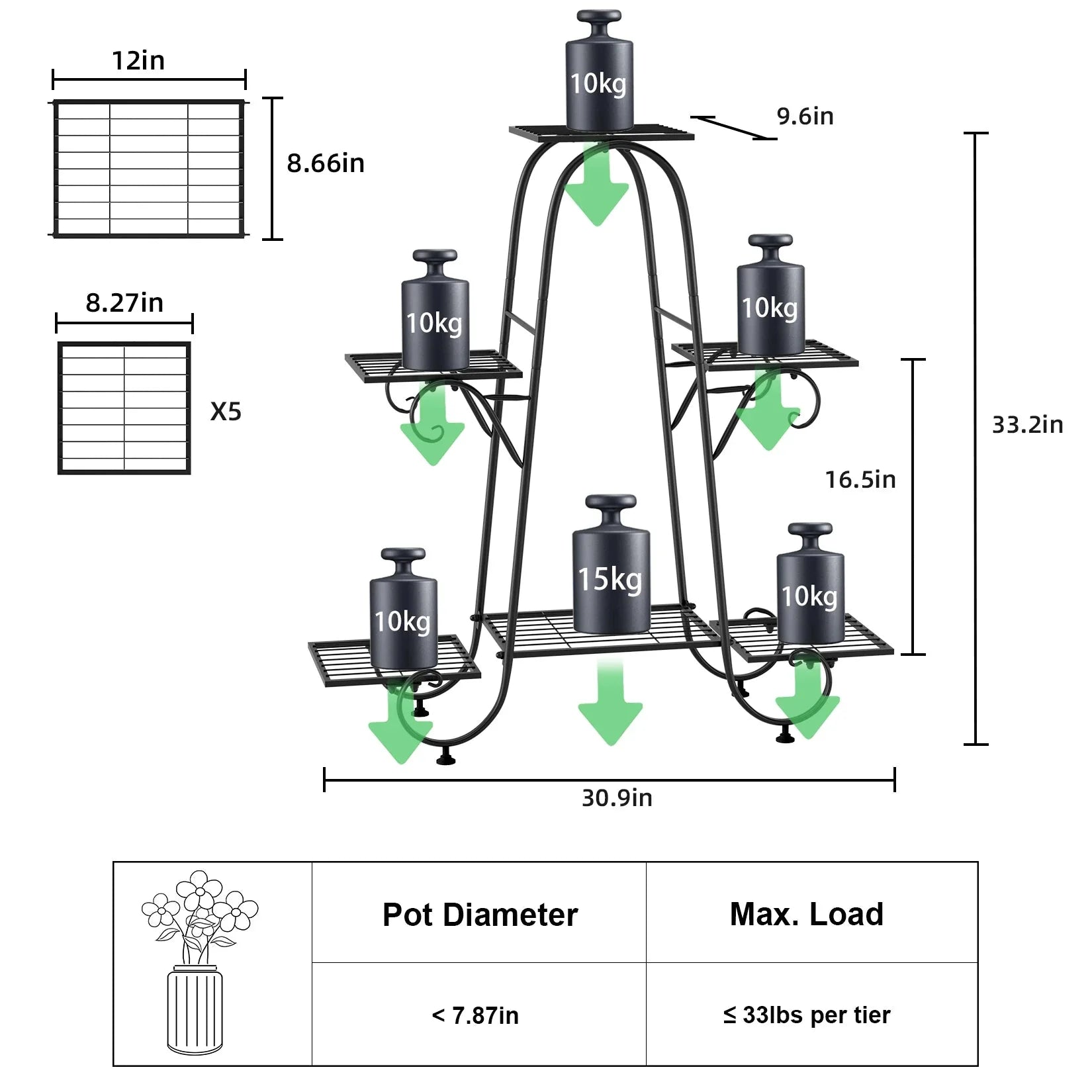 6 Tiers Metal Plant Stand Indoor Outdoor Flower Display Rack Holder