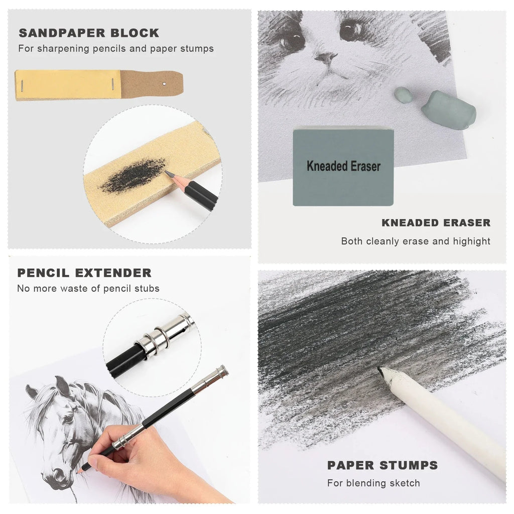 14-60 pcs Drawing Set Sketching Kit - Art Supplies,for Adults Artists with 3-Color Sketchbook,Graphite,Pastel,Charcoal Pencils