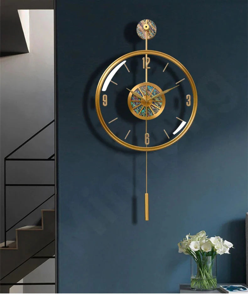 Modern Luxury Large Wall Clock With Pendulum Minimalist Decorative Art Silent Clock Nordic Living Room Bedroom Office Wall Clock