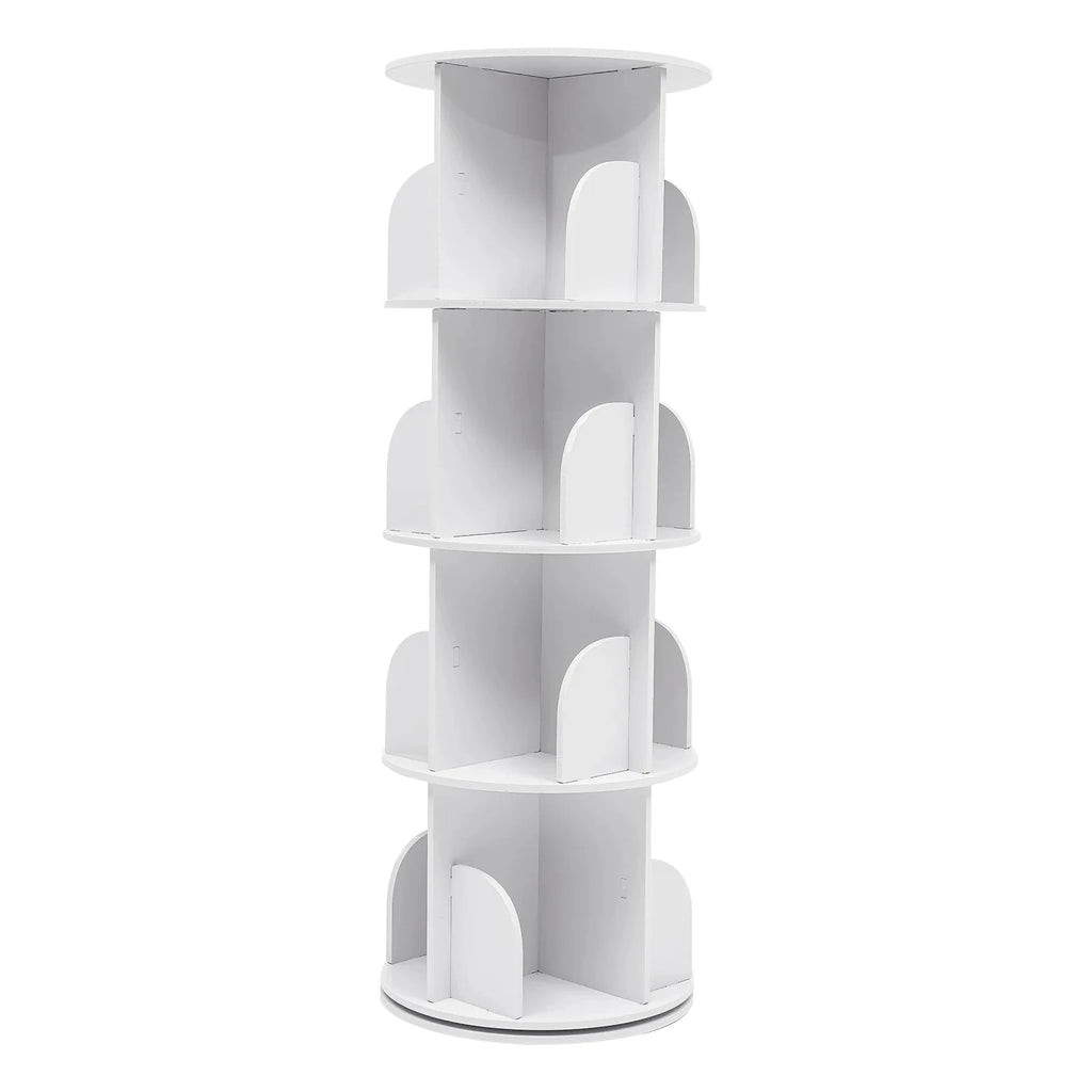 2/4-Tier Wooden Rotatable Bookshelf - 360°Display Floor Standing Storage Rack, White Multifunctional Bookshelf Organizer