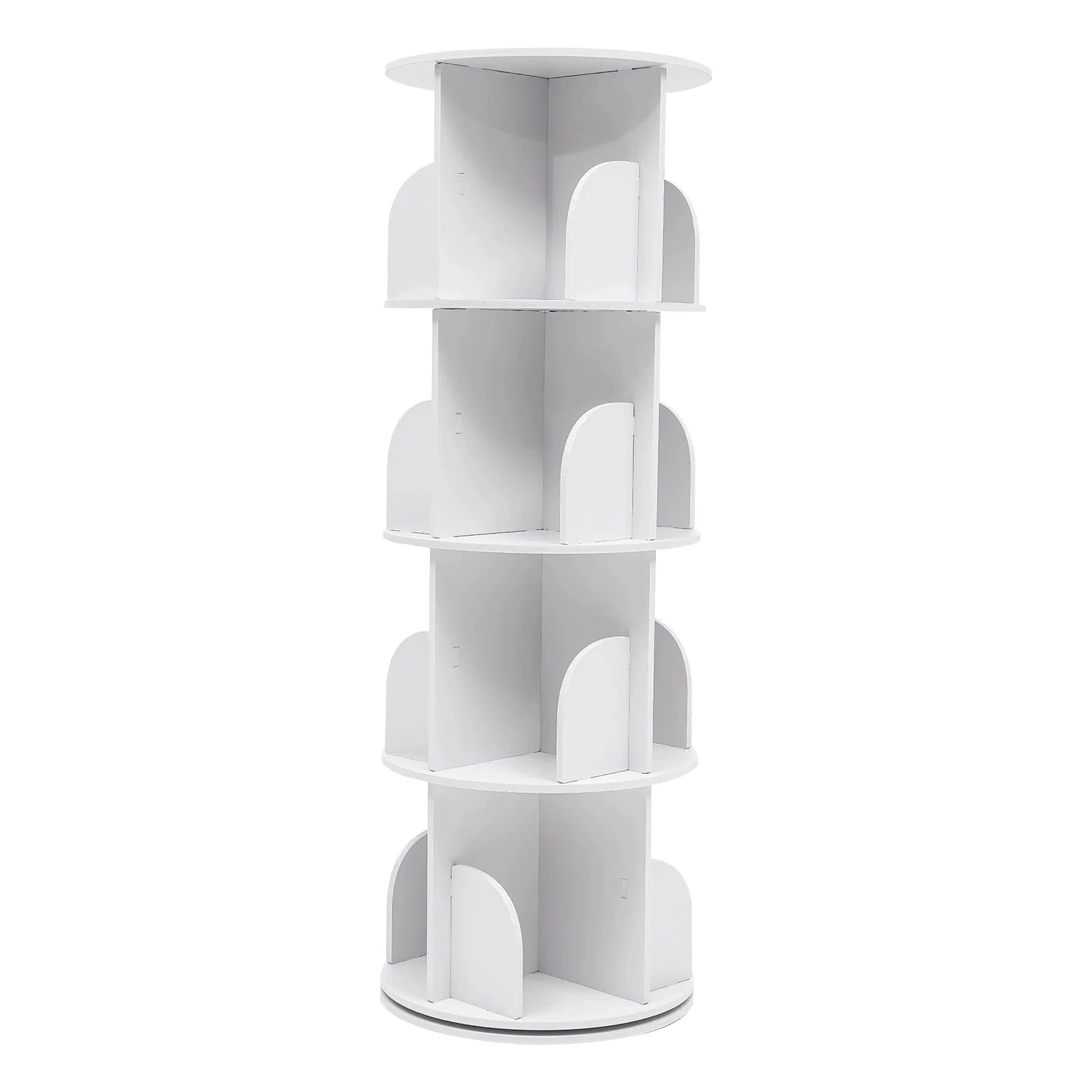 2/4-Tier Wooden Rotatable Bookshelf - 360°Display Floor Standing Storage Rack, White Multifunctional Bookshelf Organizer