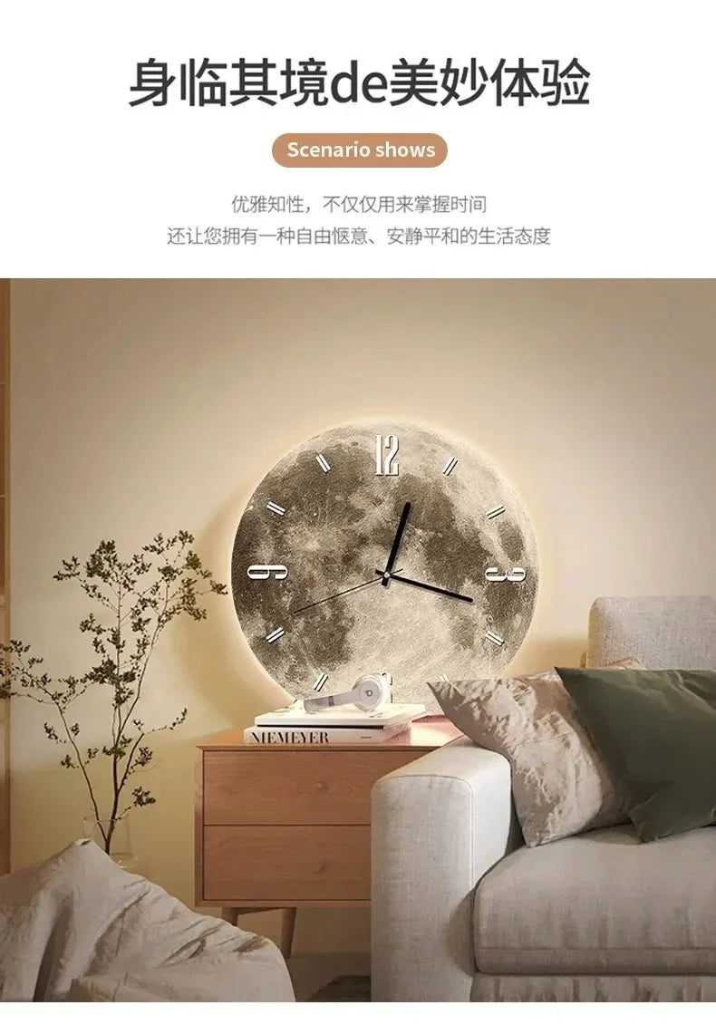 16 Inch Fashions Wall Clock Dining Room Living Moon The Earth Modelling LED Light Silent Movement Bedroom Clock Wall Decoration